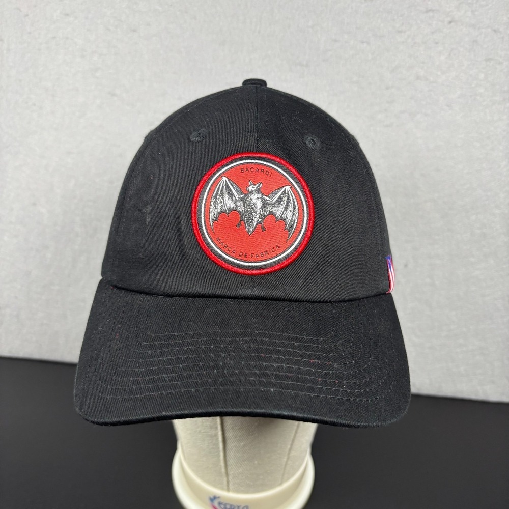 Bacardi Baseball Cap Black Red Bat Patch‎ Logo Unisex Adult Size Strapback Hat